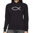 thumbnail image 1 of LA Pop Art Women's Word Art Hooded Sweatshirt -Jesus Loves You, 1 of 2