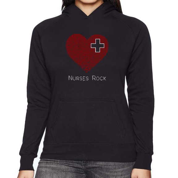 LA Pop Art Women's Word Art Hooded Sweatshirt -Nurses Rock