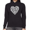 thumbnail image 1 of LA Pop Art Women's Word Art Hooded Sweatshirt -Paw Prints Heart, 1 of 2