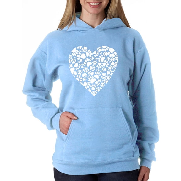 LA Pop Art Women's Word Art Hooded Sweatshirt -Paw Prints Heart