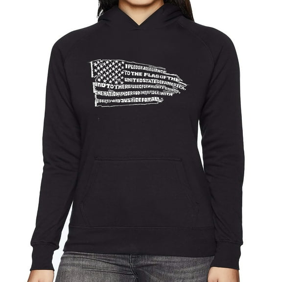 LA Pop Art Women's Word Art Hooded Sweatshirt -Pledge of Allegiance Flag
