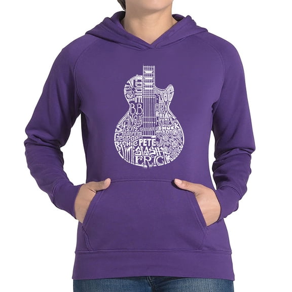 LA Pop Art Women's Word Art Hooded Sweatshirt -Rock Guitar Head