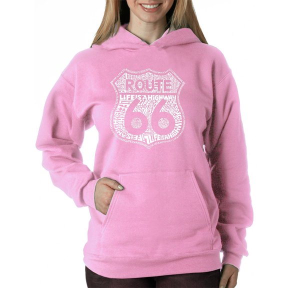 LA Pop Art Women's Word Art Hooded Sweatshirt -Route 66 - Life is a Highway