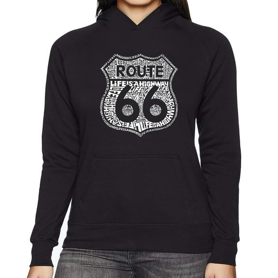 LA Pop Art Women's Word Art Hooded Sweatshirt -Route 66 - Life is a Highway
