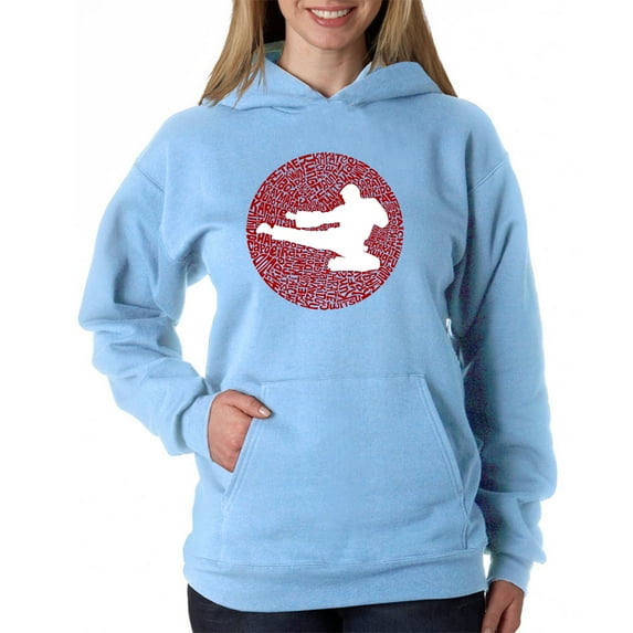 LA Pop Art Women's Word Art Hooded Sweatshirt -Types of Martial Arts
