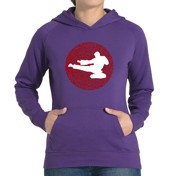 LA Pop Art Women's Word Art Hooded Sweatshirt -Types of Martial Arts