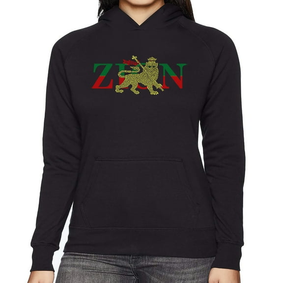 LA Pop Art Women's Word Art Hooded Sweatshirt -Zion - One Love