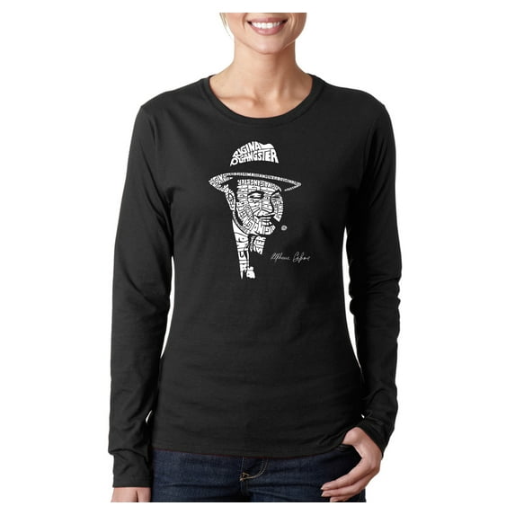 LA Pop Art Women's Word Art Long Sleeve T-Shirt - AL CAPONE-ORIGINAL GANGSTER