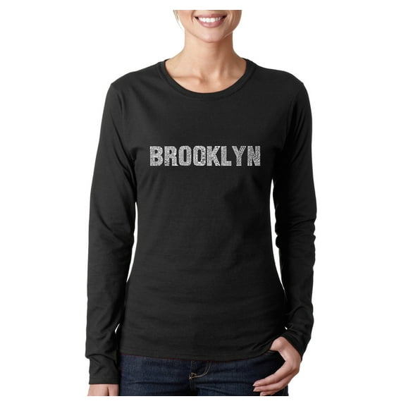 LA Pop Art Women's Word Art Long Sleeve T-Shirt - BROOKLYN NEIGHBORHOODS