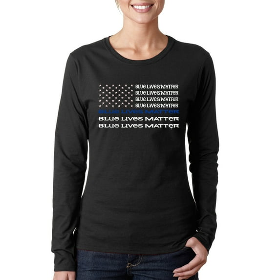 LA Pop Art Women's Word Art Long Sleeve T-Shirt - Blue Lives Matter