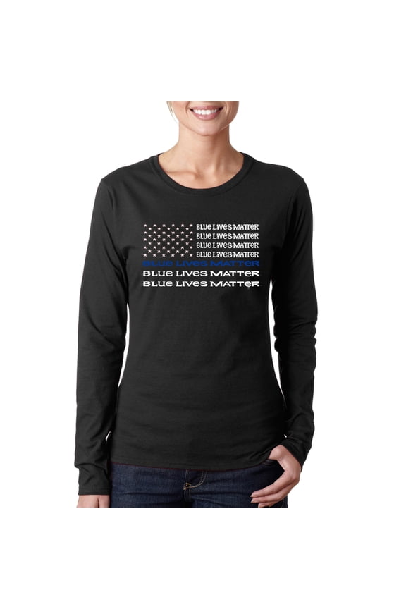 Women's Word Art Long Sleeve T-Shirt - Blue Lives Matter