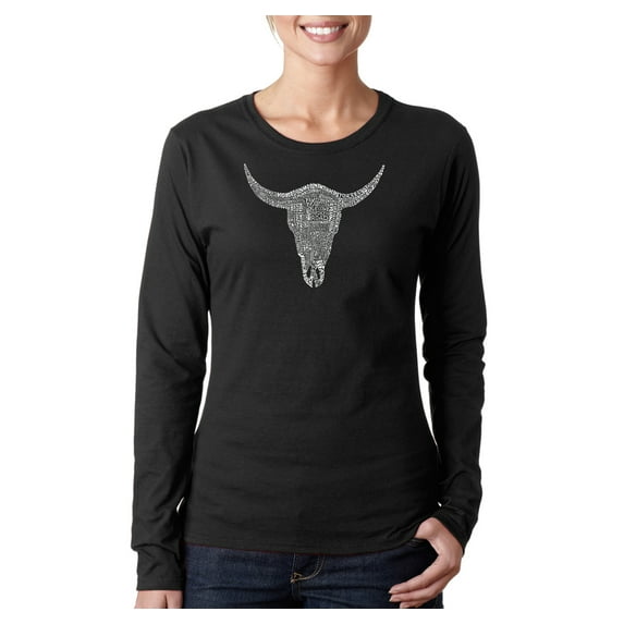 LA Pop Art Women's Word Art Long Sleeve T-Shirt - COUNTRY MUSIC'S ALL TIME HITS