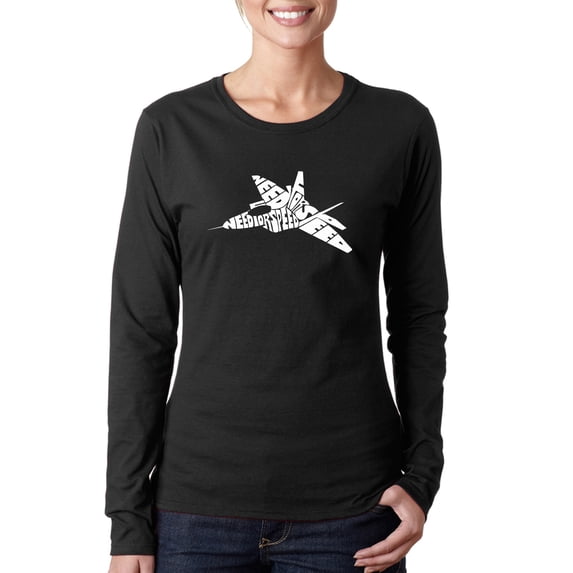 LA Pop Art Women's Word Art Long Sleeve T-Shirt - FIGHTER JET - NEED FOR SPEED