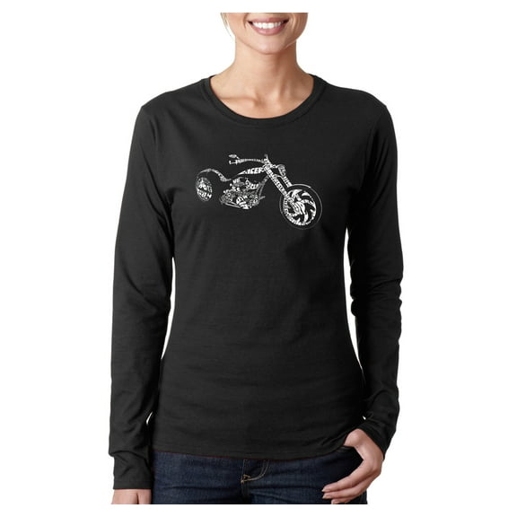 LA Pop Art Women's Word Art Long Sleeve T-Shirt - MOTORCYCLE