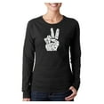 thumbnail image 1 of LA Pop Art Women's Word Art Long Sleeve T-Shirt - PEACE FINGERS, 1 of 2