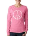 thumbnail image 1 of LA Pop Art Women's Word Art Long Sleeve T-Shirt - PEACE, LOVE, & MUSIC, 1 of 2