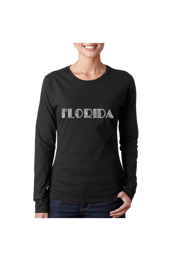 Women's Word Art Long Sleeve T-Shirt - POPULAR CITIES IN FLORIDA