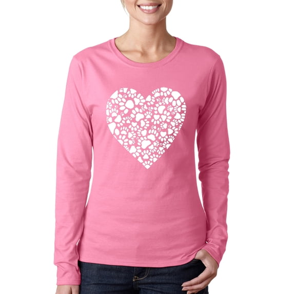 LA Pop Art Women's Word Art Long Sleeve T-Shirt - Paw Prints Heart