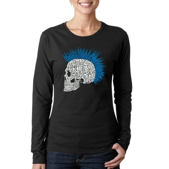 LA Pop Art Women's Word Art Long Sleeve T-Shirt - Punk Mohawk