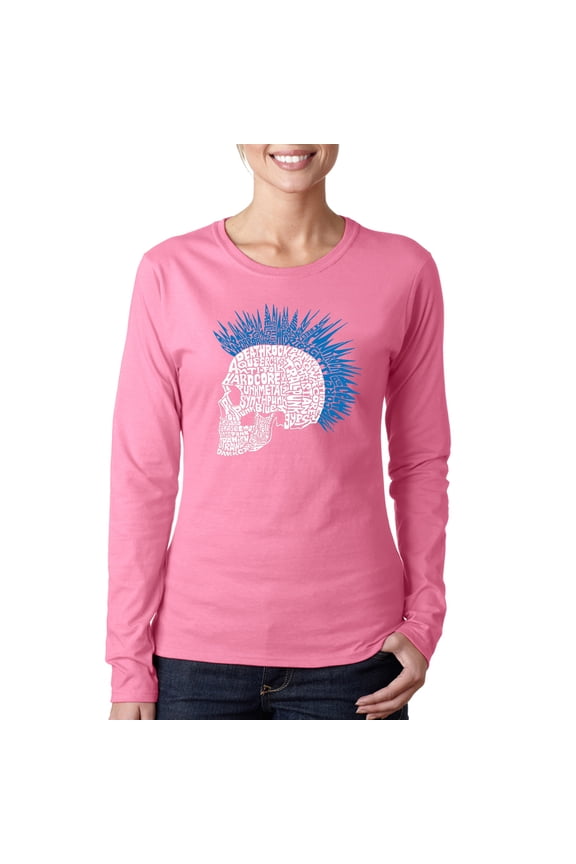 Women's Word Art Long Sleeve T-Shirt - Punk Mohawk