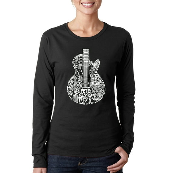 LA Pop Art Women's Word Art Long Sleeve T-Shirt - Rock Guitar Head