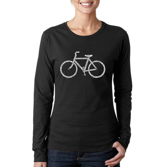 LA Pop Art Women's Word Art Long Sleeve T-Shirt - SAVE A PLANET, RIDE A BIKE