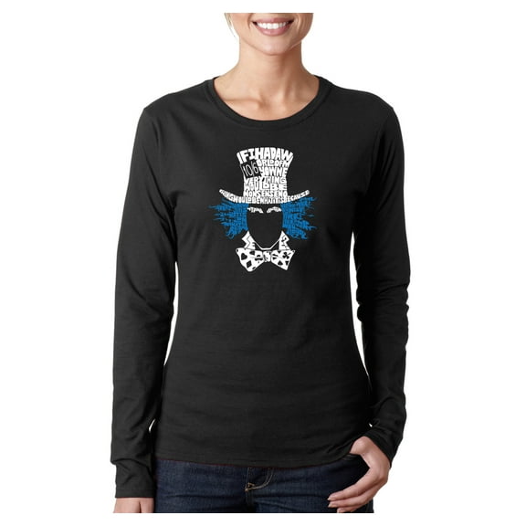 LA Pop Art Women's Word Art Long Sleeve T-Shirt - The Mad Hatter