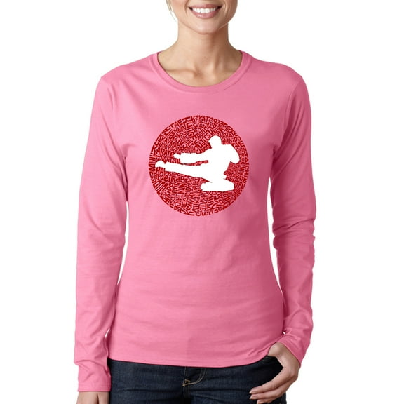 LA Pop Art Women's Word Art Long Sleeve T-Shirt - Types of Martial Arts