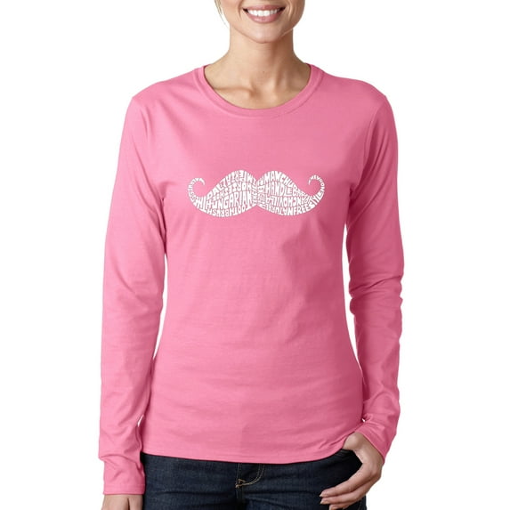 LA Pop Art Women's Word Art Long Sleeve T-Shirt - WAYS TO STYLE A MOUSTACHE