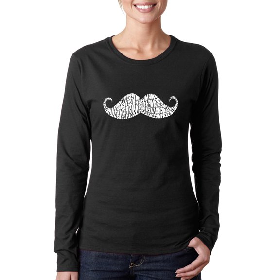 LA Pop Art Women's Word Art Long Sleeve T-Shirt - WAYS TO STYLE A MOUSTACHE