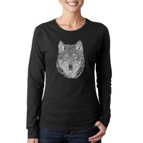 LA Pop Art Women's Word Art Long Sleeve T-Shirt - Wolf