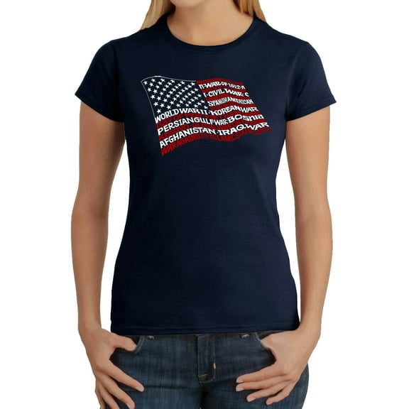 LA Pop Art Women's Word Art T-Shirt - American Wars Tribute Flag