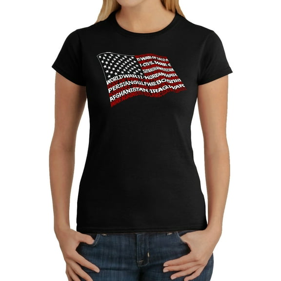LA Pop Art Women's Word Art T-Shirt - American Wars Tribute Flag