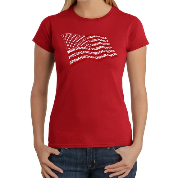 LA Pop Art Women's Word Art T-Shirt - American Wars Tribute Flag