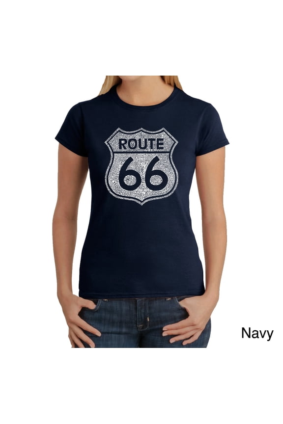 Women's Word Art T-Shirt - CITIES ALONG THE LEGENDARY ROUTE 66