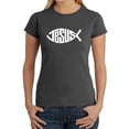 thumbnail image 1 of LA Pop Art Women's Word Art T-Shirt - Christian Jesus Name Fish Symbol, 1 of 2