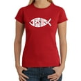 thumbnail image 1 of LA Pop Art Women's Word Art T-Shirt - Christian Jesus Name Fish Symbol, 1 of 2