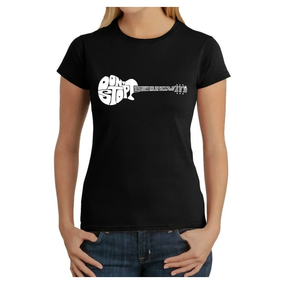 LA Pop Art Women's Word Art T-Shirt - Don't Stop Believin'