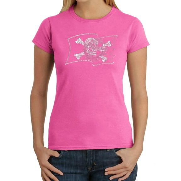 LA Pop Art Women's Word Art T-Shirt - FAMOUS PIRATE CAPTAINS AND SHIPS