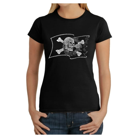LA Pop Art Women's Word Art T-Shirt - FAMOUS PIRATE CAPTAINS AND SHIPS