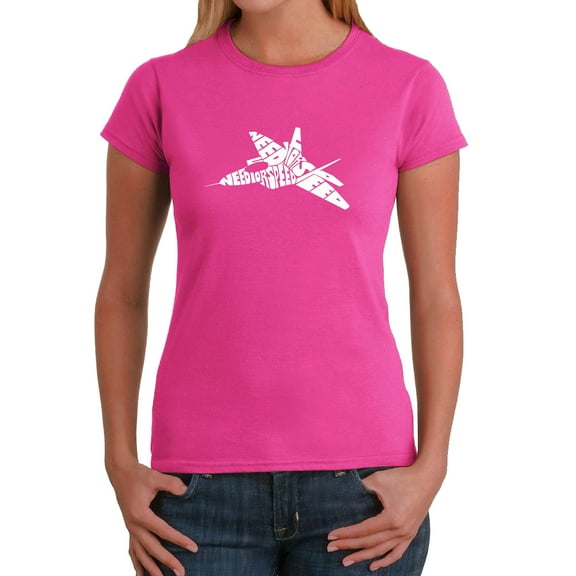 LA Pop Art Women's Word Art T-Shirt - FIGHTER JET - NEED FOR SPEED