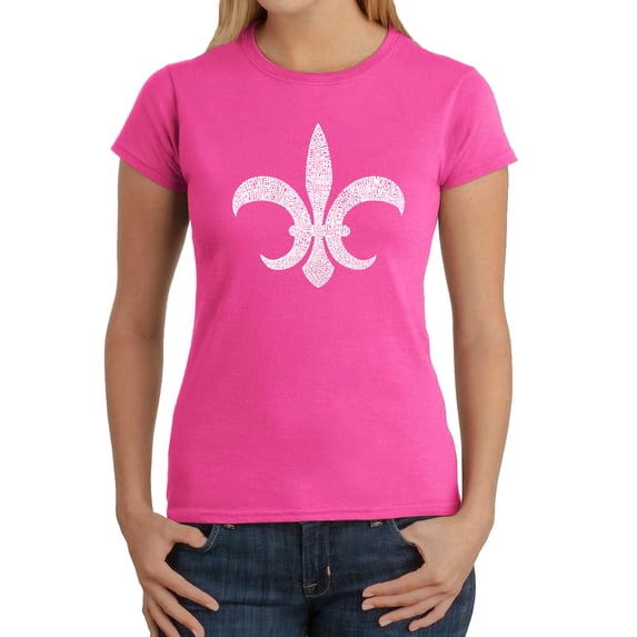 LA Pop Art Women's Word Art T-Shirt - FLEUR DE LIS - POPULAR LOUISIANA CITIES
