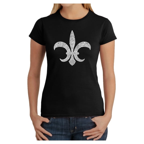 LA Pop Art Women's Word Art T-Shirt - FLEUR DE LIS - POPULAR LOUISIANA CITIES