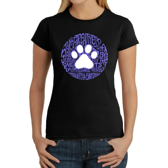 LA Pop Art Women's Word Art T-Shirt - Gandhi's Quote on Animal Treatment
