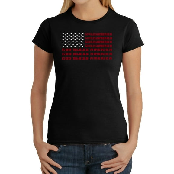 LA Pop Art Women's Word Art T-Shirt - God Bless America