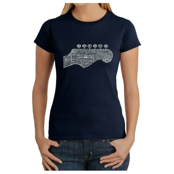 LA Pop Art Women's Word Art T-Shirt - Guitar Head
