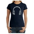 thumbnail image 1 of LA Pop Art Women's Word Art T-Shirt - HEADPHONES - LANGUAGES, 1 of 2