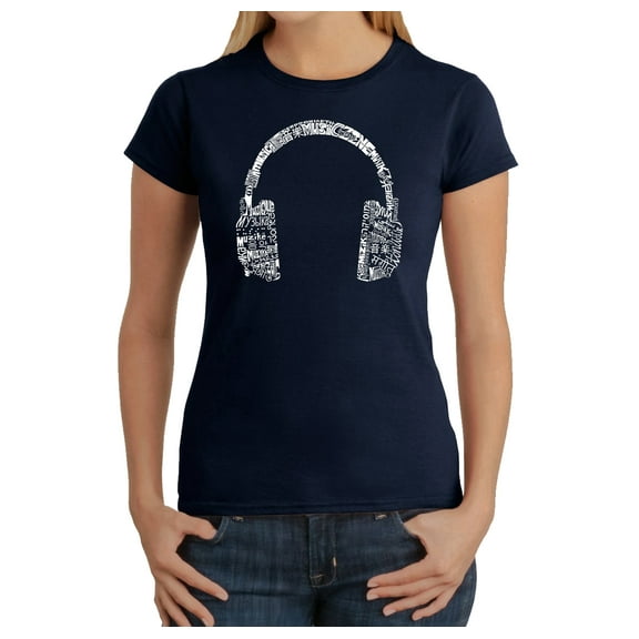 LA Pop Art Women's Word Art T-Shirt - HEADPHONES - LANGUAGES