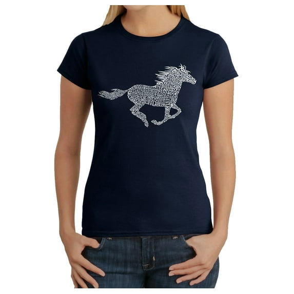 LA Pop Art Women's Word Art T-Shirt - Horse Breeds