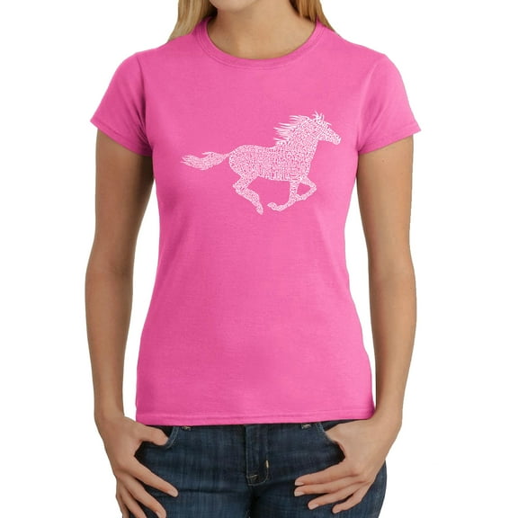 LA Pop Art Women's Word Art T-Shirt - Horse Breeds